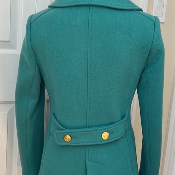J Crew Turquoise Wool Peacoat Coat Blue Green Teal sz 8P 8 petite - Picture 6 of 7